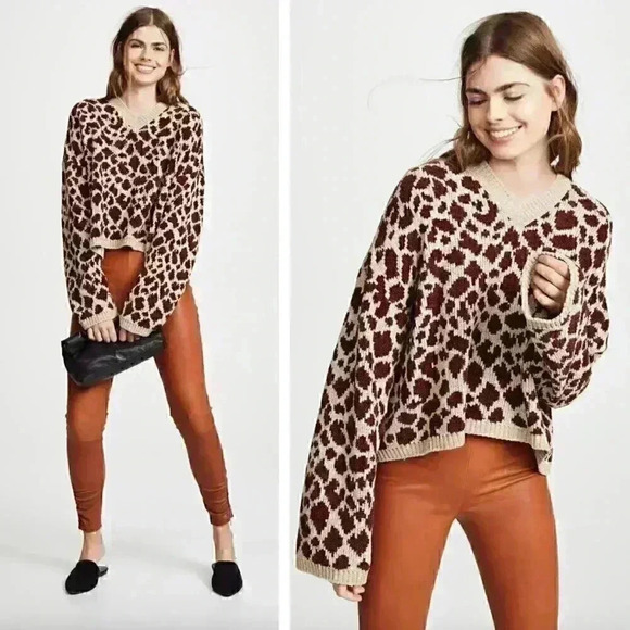 Nanushka Jamel Giraffe Intarsia Cotton Blend Jumper Sweater Sand Base - Picture 1 of 11